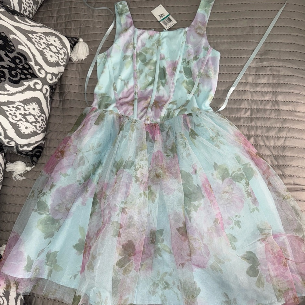 NWT pink & violet from macys Floral Kids Dress in Pastel Blue and lavender Sz 16